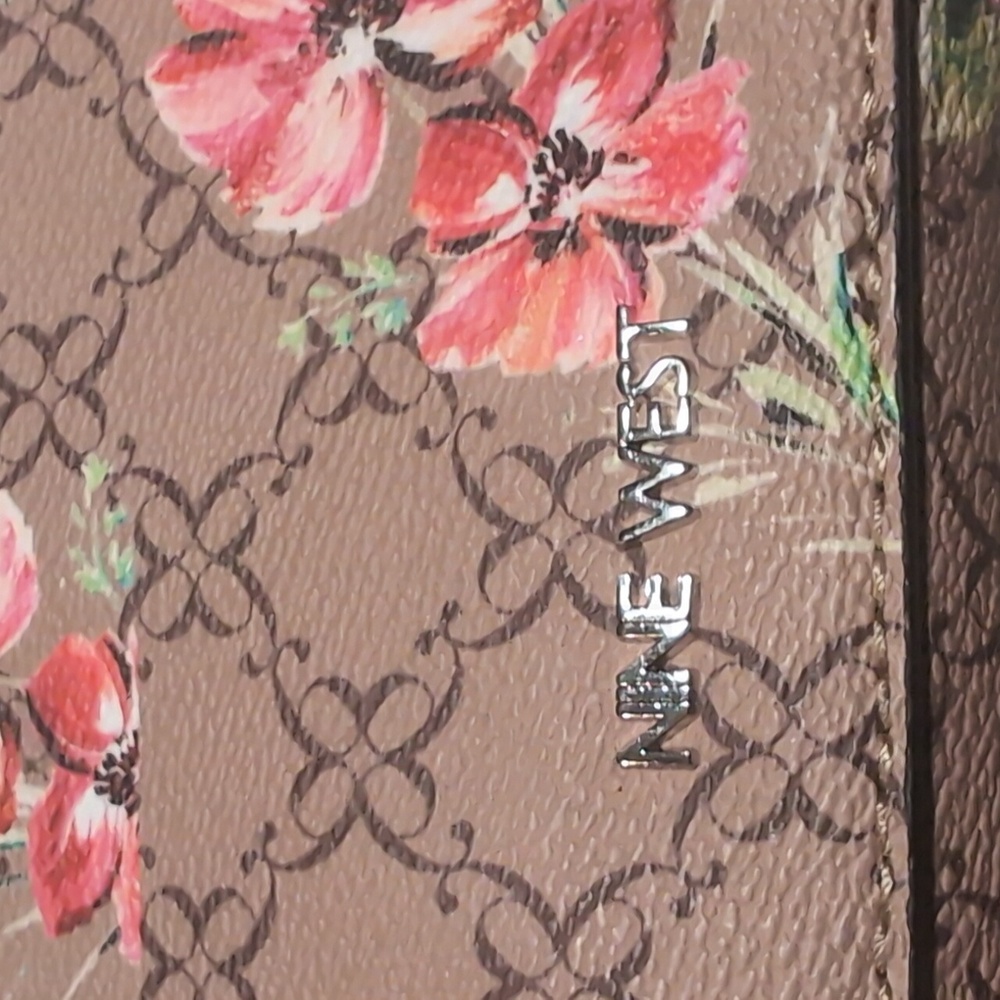 Nine West Coated Canvas Ligh Brown With Pink Floral Pattern Crossbody Bag - Picture 2 of 16